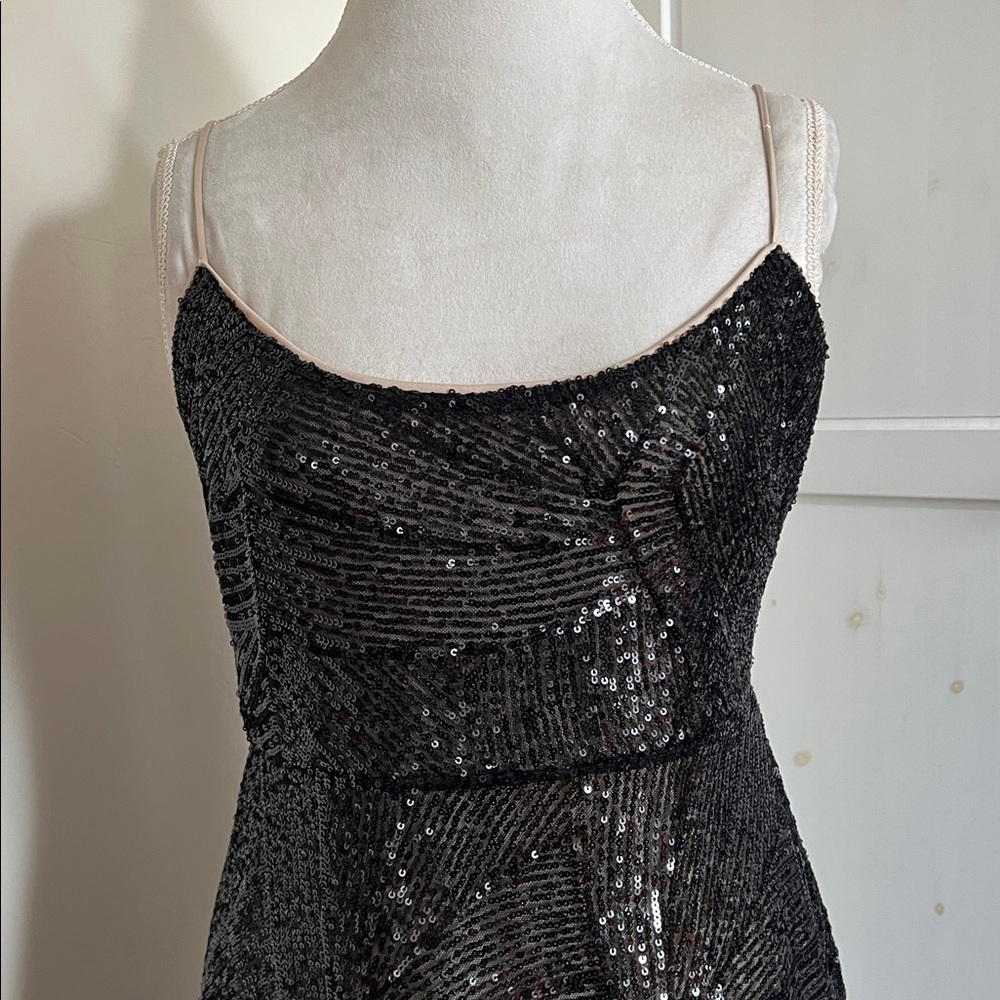 LOFT Black Shimmer Sequin Midi Cocktail Wedding Guest Evening Dress - Black 8 - Picture 6 of 14